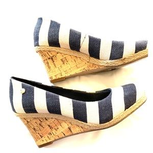 Blue & White Striped Wedge Heels w/cork heels